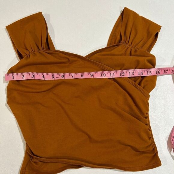 Maeve by Anthropologie Rust Ruched Square Neck Top Size Small - Picture 7 of 7